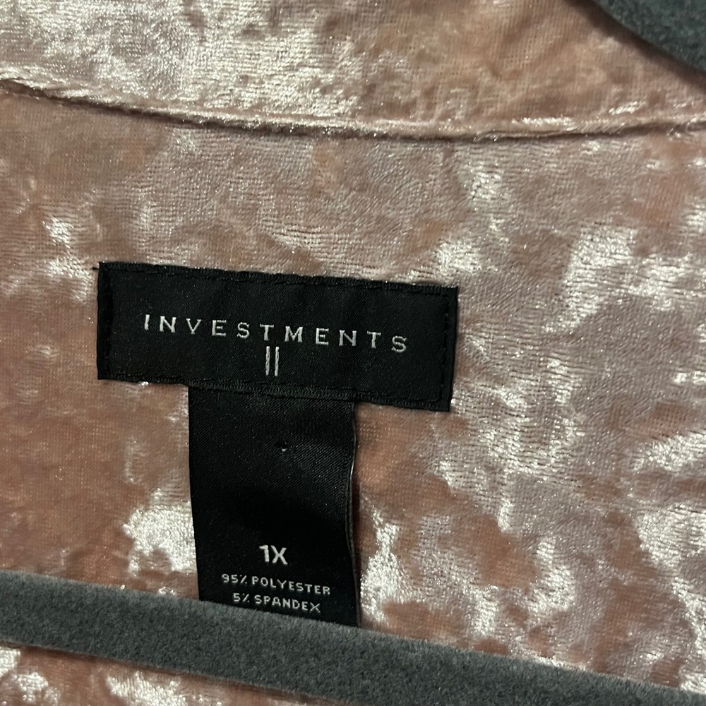 INVESTMENTS Crushed Velvet Button Down Shirt Rose‎ Pink Long Sleeve Plus Size 1X - Picture 3 of 7